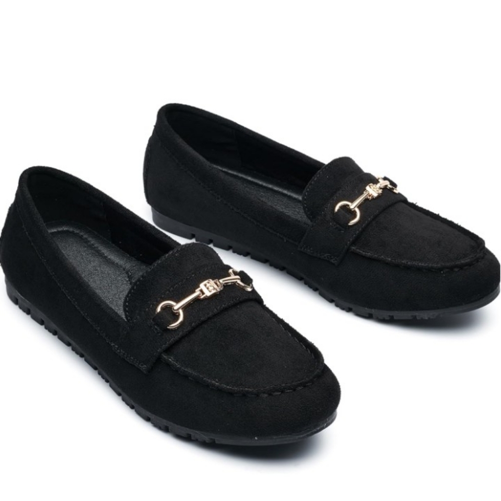 Chic Black Loafers with Gold Detail